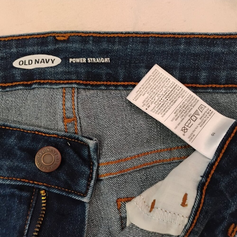Old Navy Power Straight Jeans Women’s Size 10 Dark Wash Denim Mid Rise Stretch - Picture 2 of 6